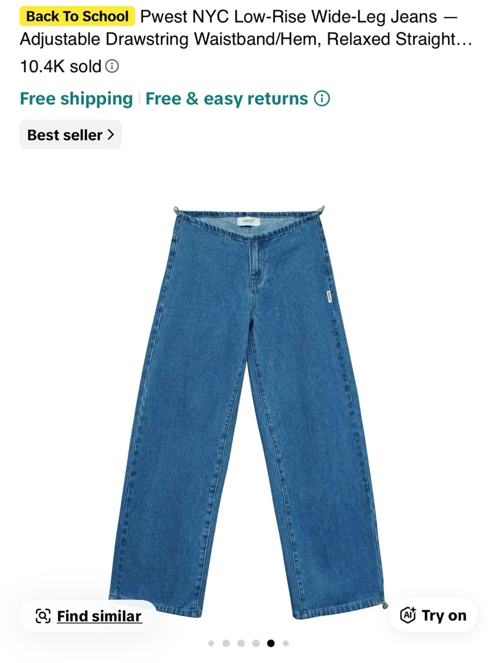 TIKTOK VIRAL JEANS: High-Waist Draw-String Wide-Leg Jeans — Blue Denim